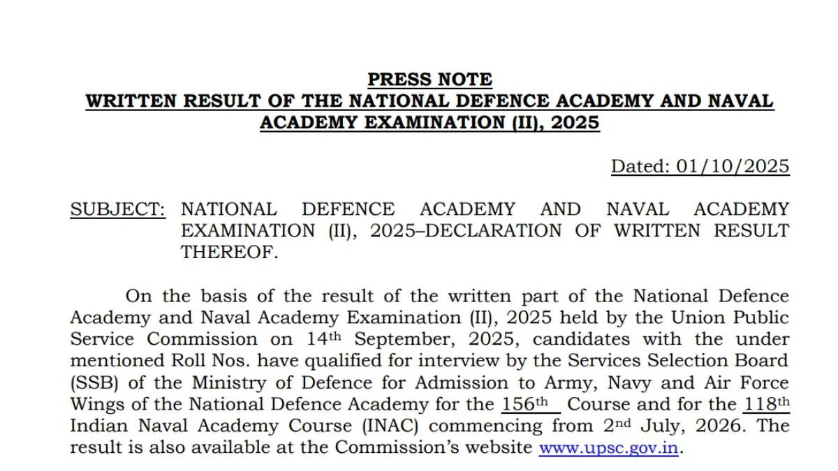 upsc gov nda result